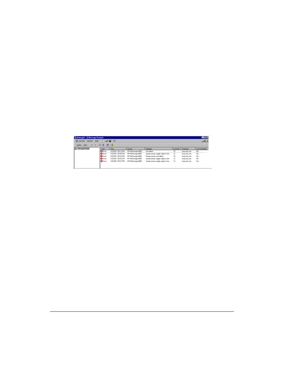 Viewing the managex message reader | HP NetStorage 6000 User Manual | Page 130 / 192