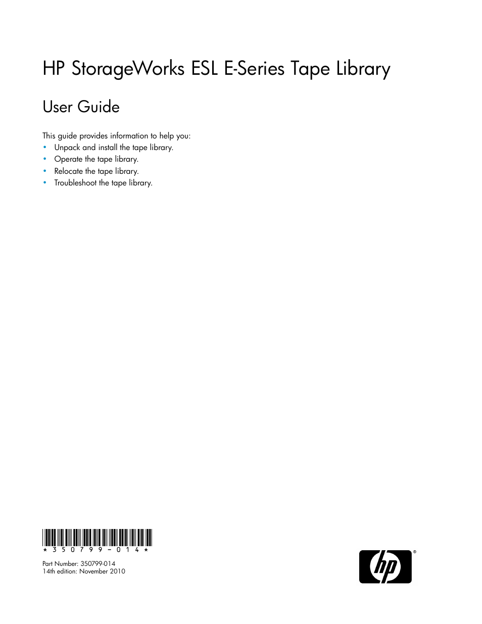 HP ESL E-series Tape Libraries User Manual | 176 pages