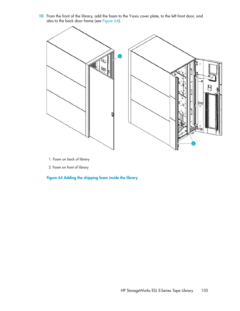 Adding the shipping foam inside the library | HP ESL E-series Tape Libraries User Manual | Page 105 / 176