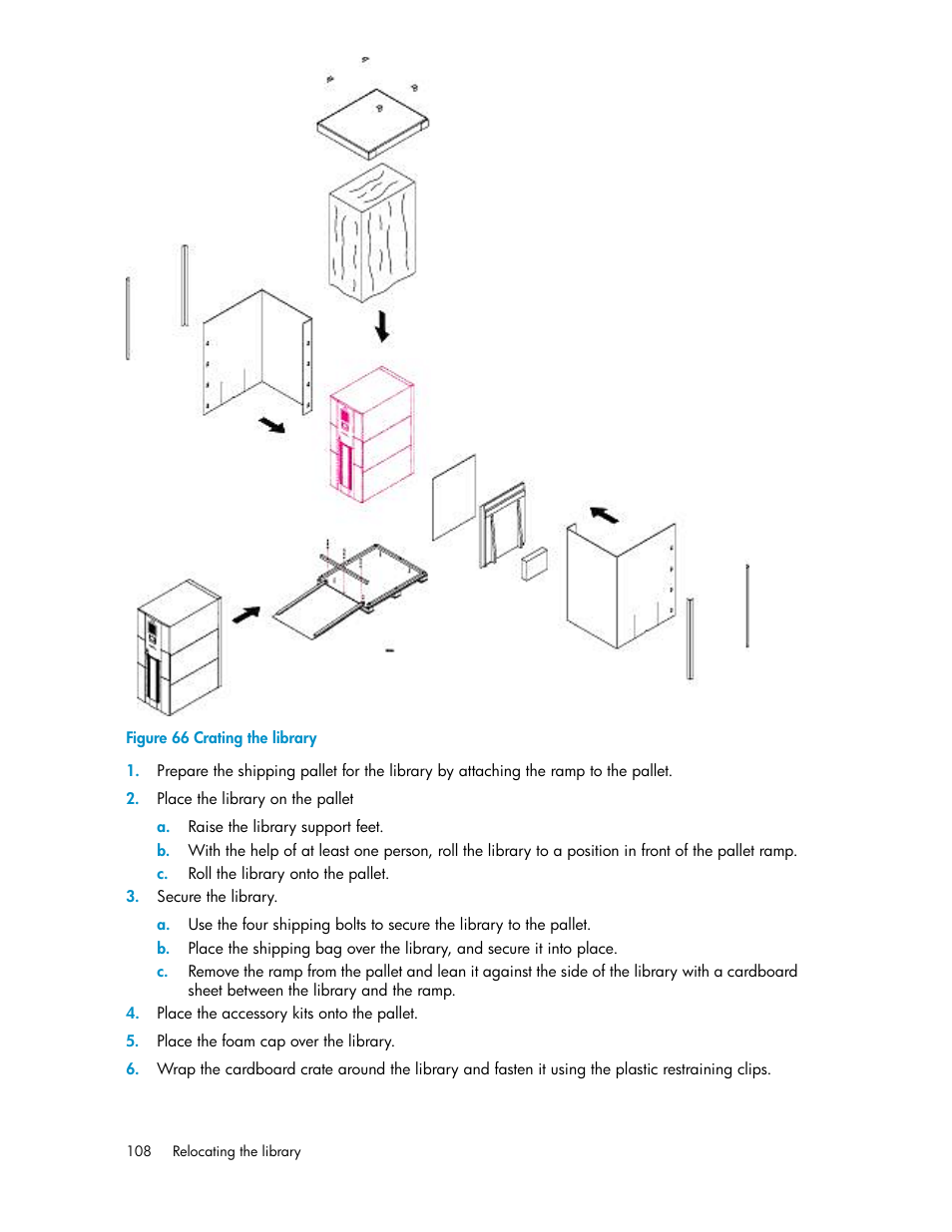 Crating the library | HP ESL E-series Tape Libraries User Manual | Page 108 / 176