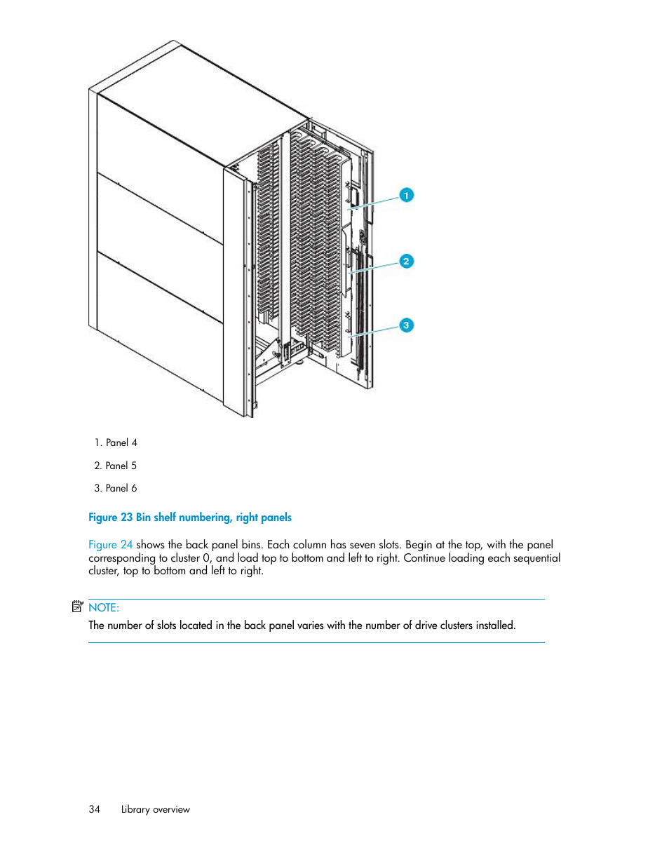 Bin shelf numbering, right panels | HP ESL E-series Tape Libraries User Manual | Page 34 / 176