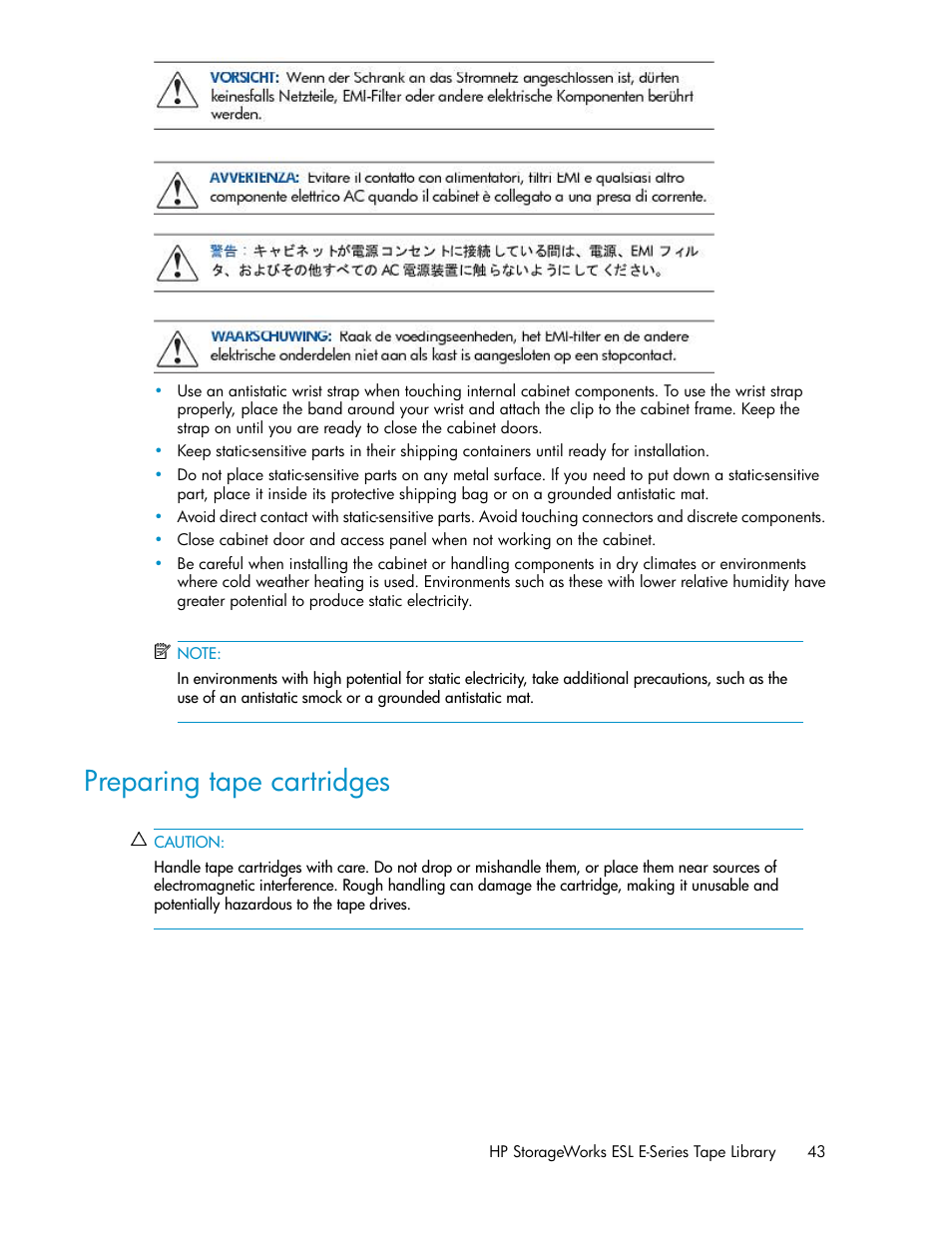 Preparing tape cartridges | HP ESL E-series Tape Libraries User Manual | Page 43 / 176