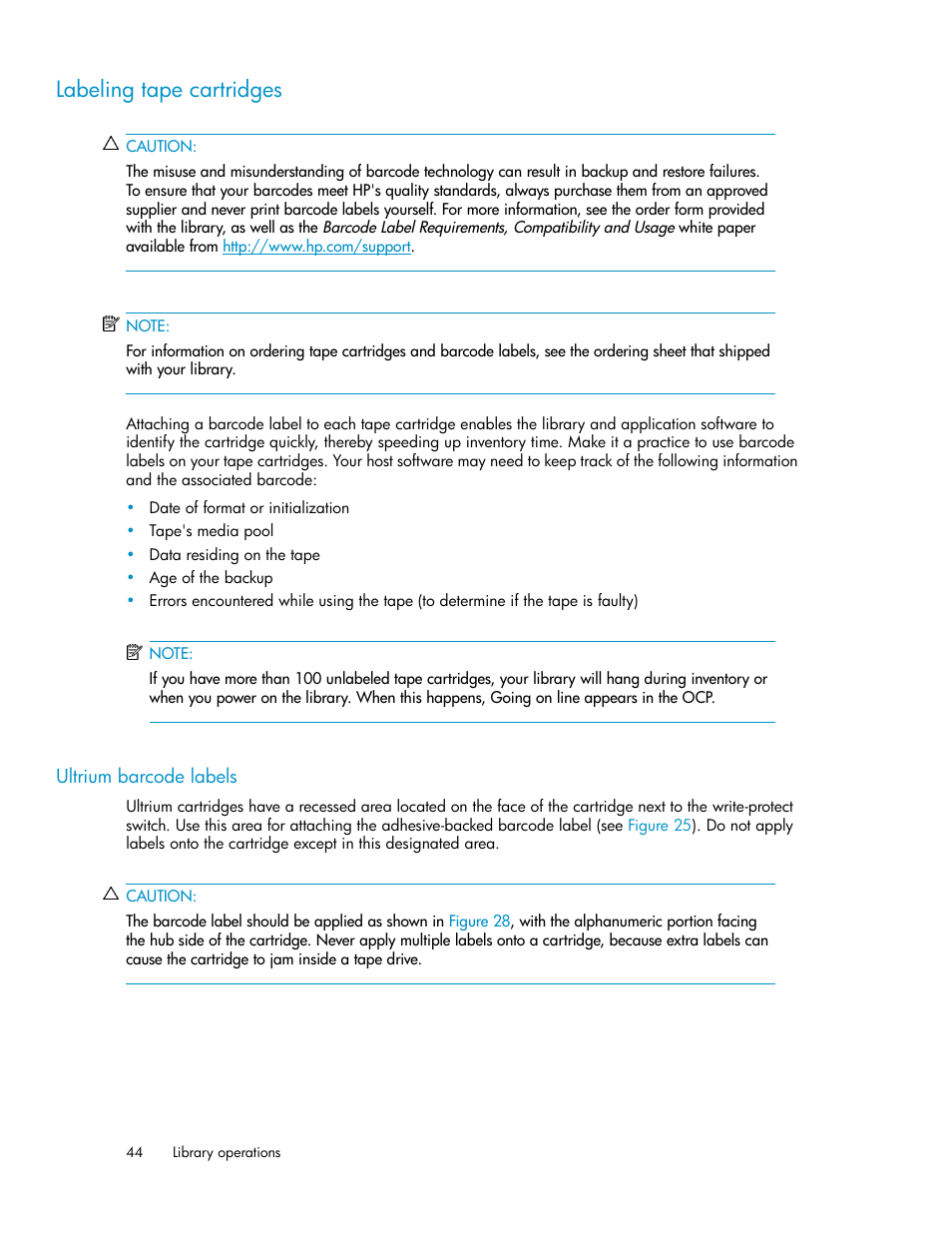 Labeling tape cartridges, Ultrium barcode labels | HP ESL E-series Tape Libraries User Manual | Page 44 / 176