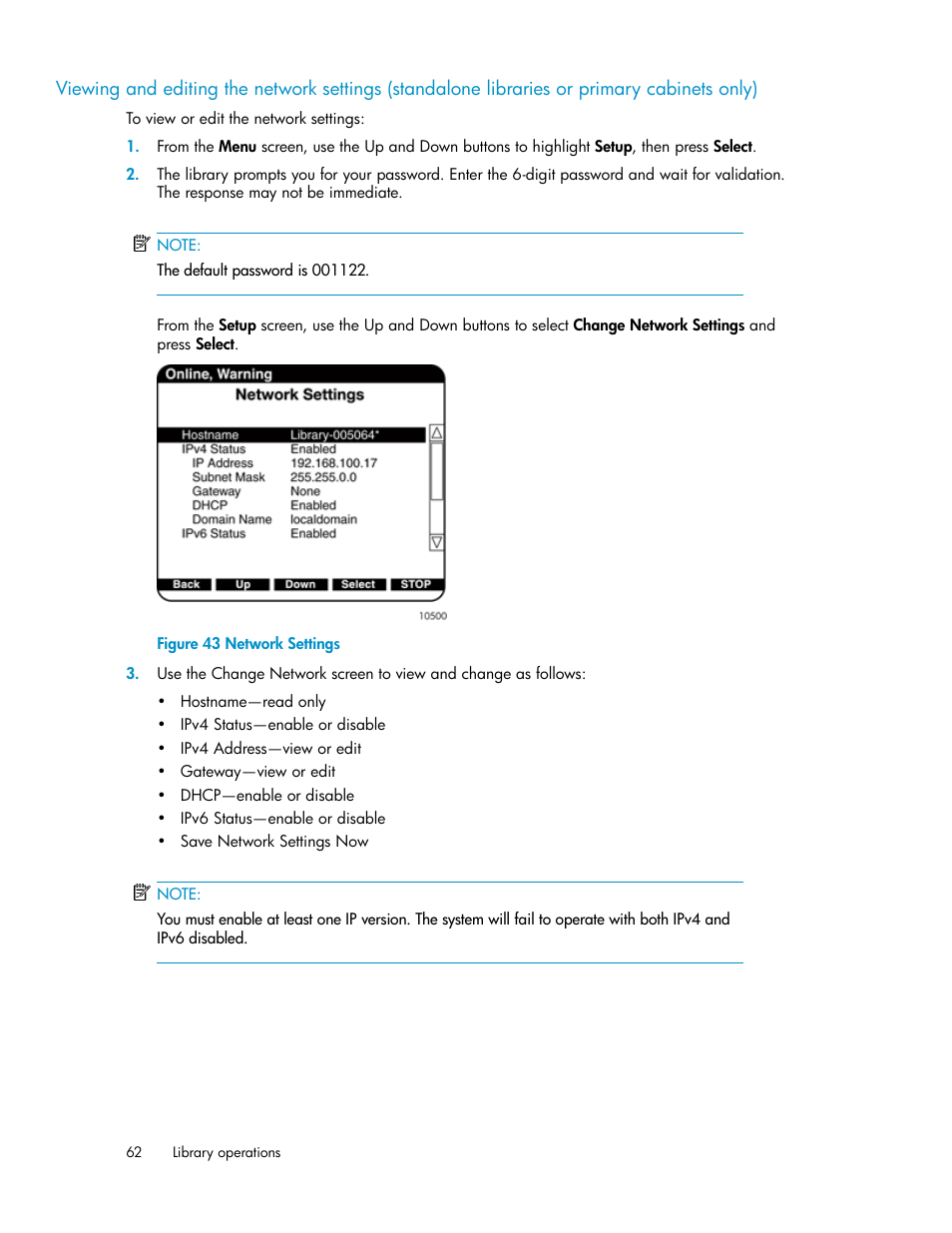Network settings | HP ESL E-series Tape Libraries User Manual | Page 62 / 176