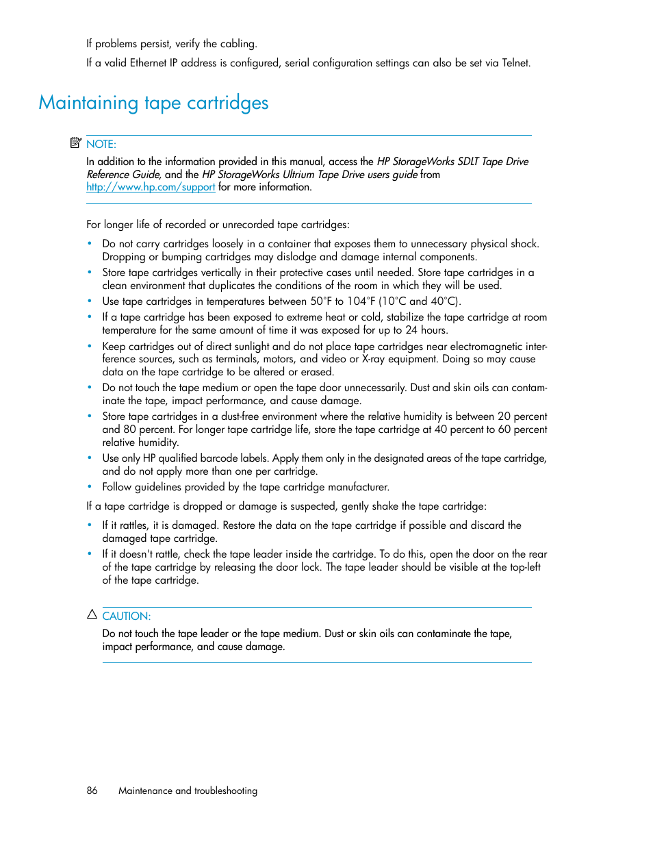 Maintaining tape cartridges | HP ESL E-series Tape Libraries User Manual | Page 86 / 176