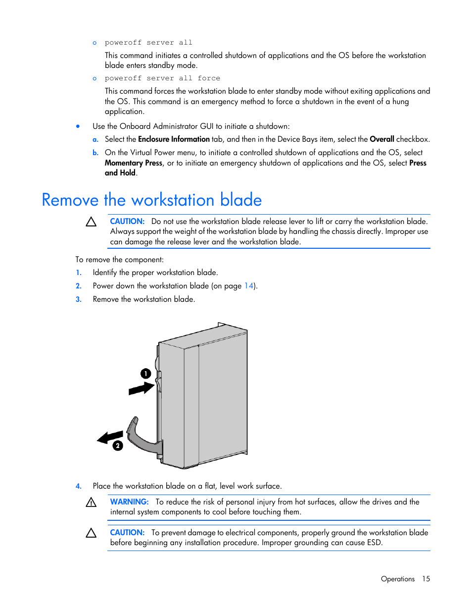 Remove the workstation blade | HP ProLiant WS460c G6 Workstation-Blade User Manual | Page 15 / 109