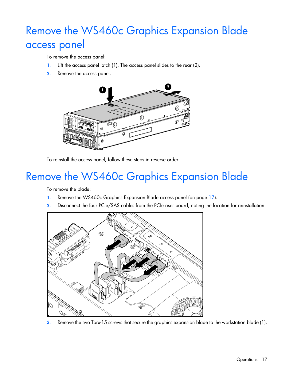 Remove the ws460c graphics expansion blade | HP ProLiant WS460c G6 Workstation-Blade User Manual | Page 17 / 109