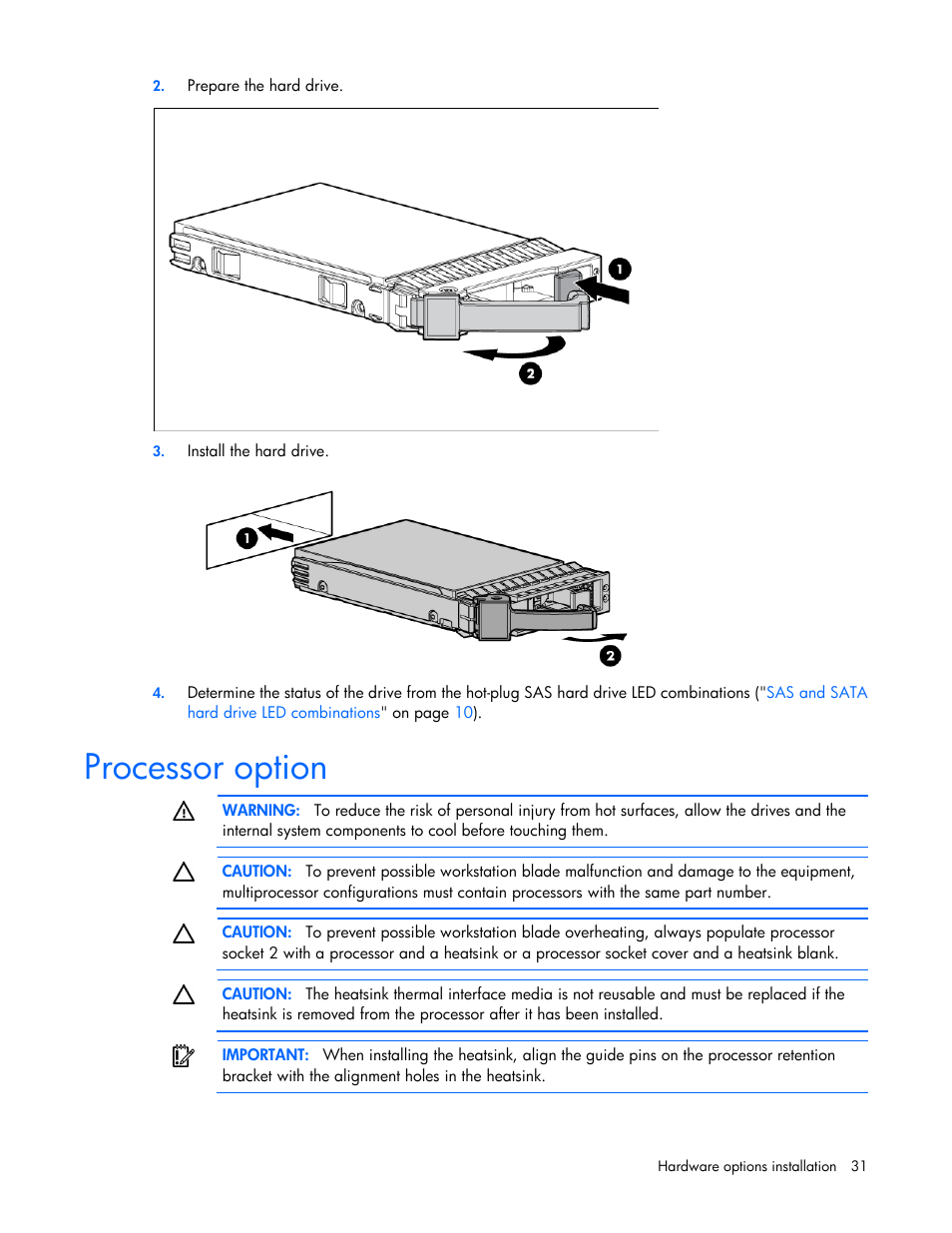 Processor option | HP ProLiant WS460c G6 Workstation-Blade User Manual | Page 31 / 109