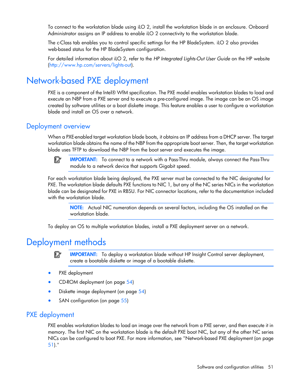 Network-based pxe deployment, Deployment overview, Deployment methods | Pxe deployment | HP ProLiant WS460c G6 Workstation-Blade User Manual | Page 51 / 109