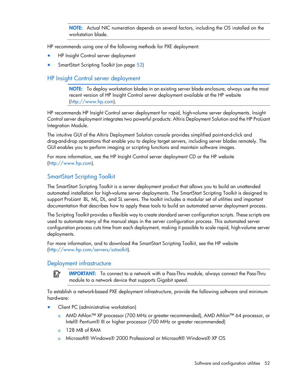 Hp insight control server deployment, Smartstart scripting toolkit, Deployment infrastructure | HP ProLiant WS460c G6 Workstation-Blade User Manual | Page 52 / 109