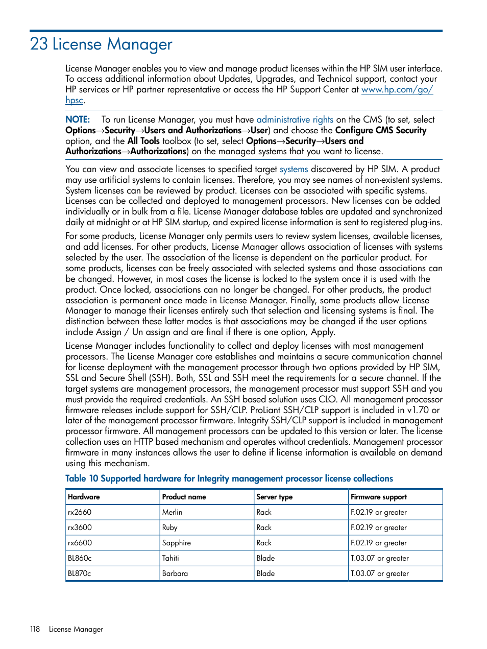 23 license manager | HP Systems Insight Manager User Manual | Page 118 / 234