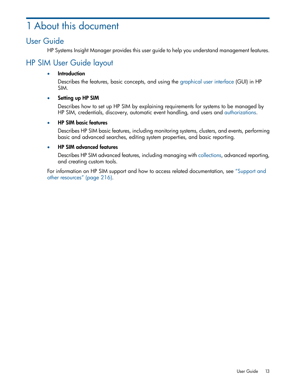 1 about this document, User guide, Hp sim user guide layout | User guide hp sim user guide layout | HP Systems Insight Manager User Manual | Page 13 / 234