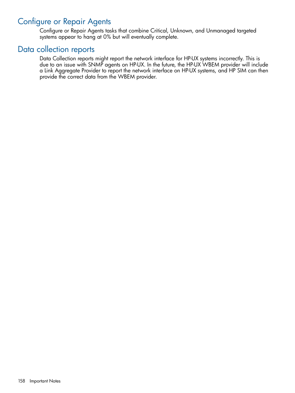 Configure or repair agents, Data collection reports, Configure or repair agents data collection reports | HP Systems Insight Manager User Manual | Page 158 / 234