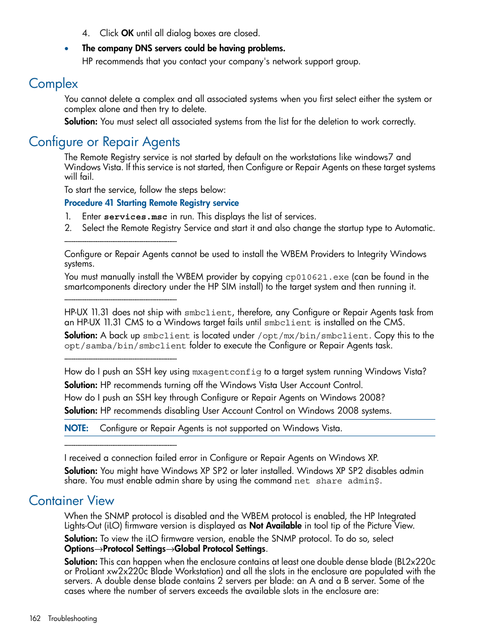 Complex, Configure or repair agents, Container view | Complex configure or repair agents container view | HP Systems Insight Manager User Manual | Page 162 / 234