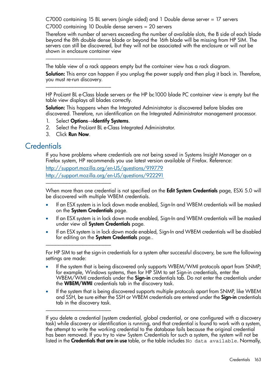 Credentials | HP Systems Insight Manager User Manual | Page 163 / 234