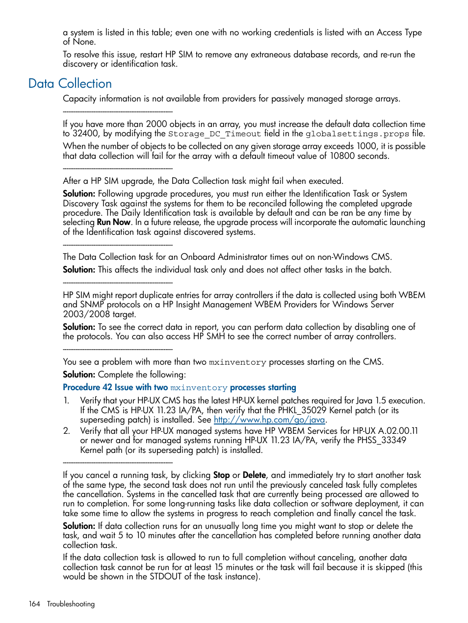 Data collection | HP Systems Insight Manager User Manual | Page 164 / 234