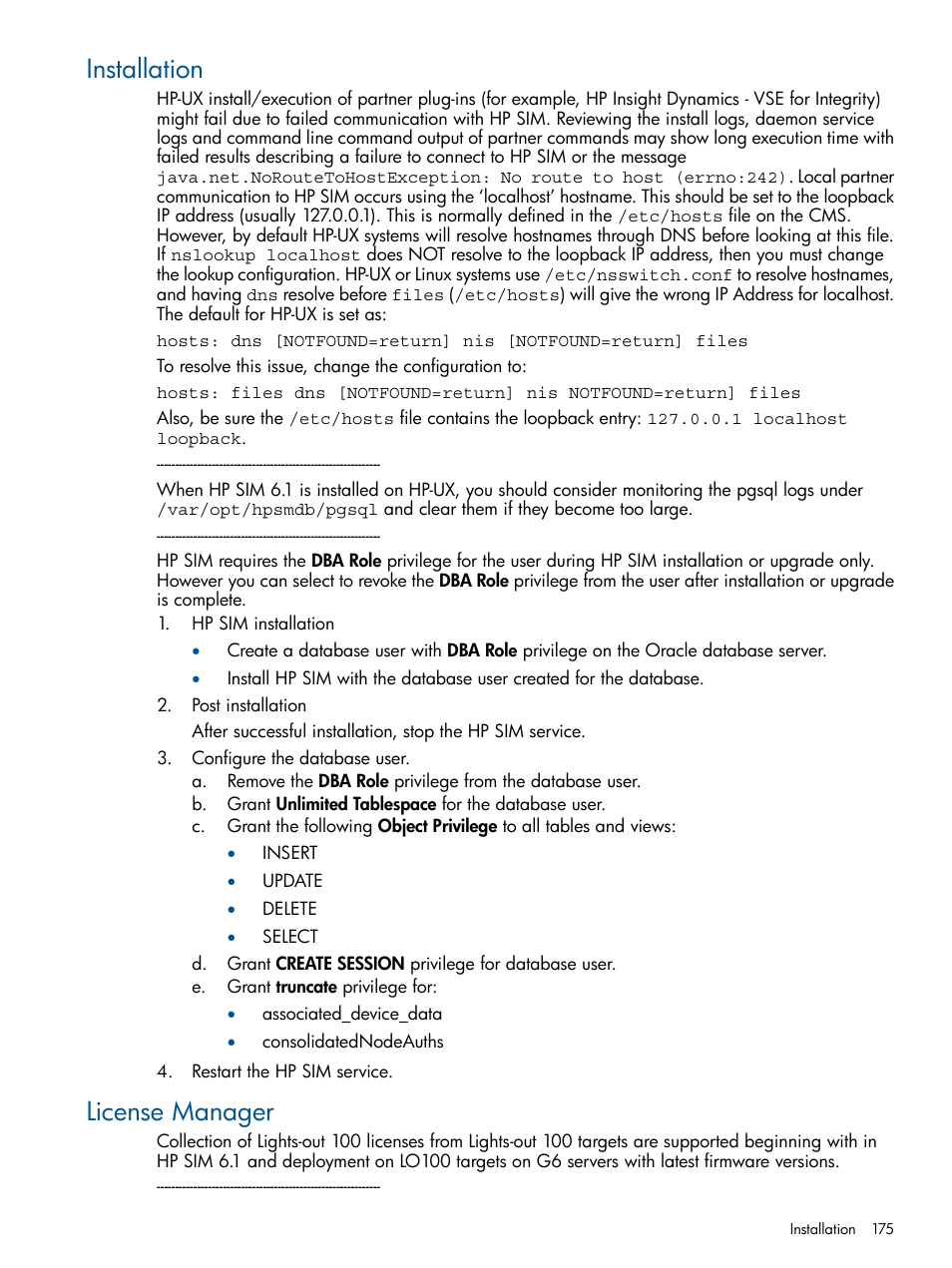 Installation, License manager, Installation license manager | HP Systems Insight Manager User Manual | Page 175 / 234