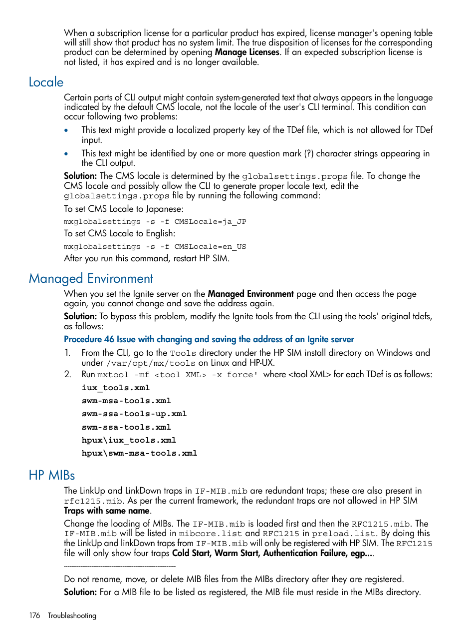 Locale, Managed environment, Hp mibs | Locale managed environment hp mibs | HP Systems Insight Manager User Manual | Page 176 / 234