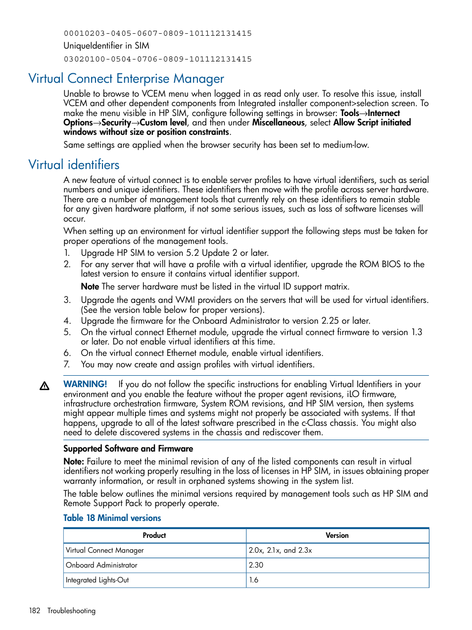 Virtual connect enterprise manager, Virtual identifiers | HP Systems Insight Manager User Manual | Page 182 / 234