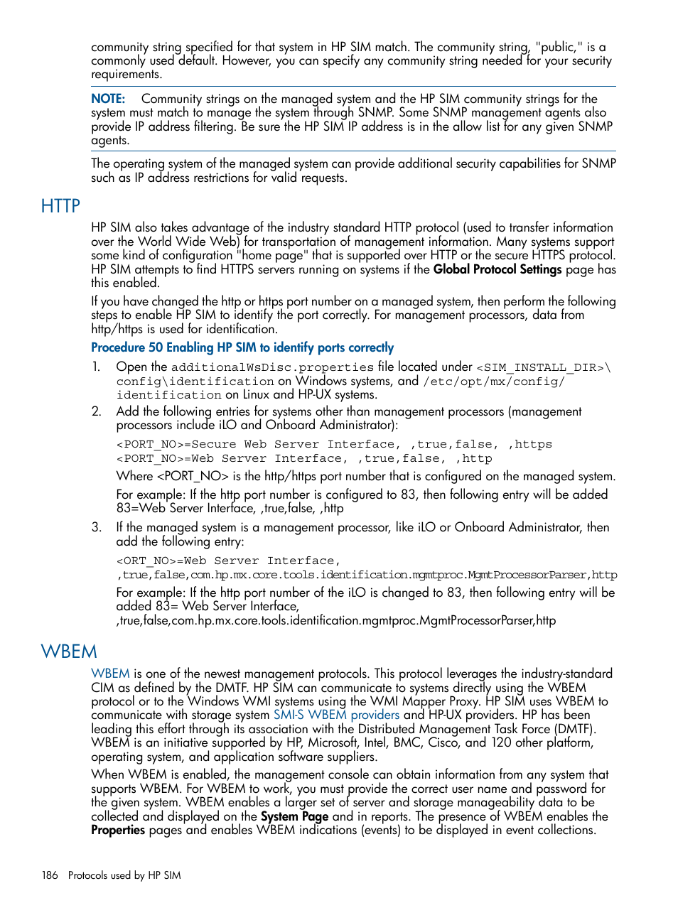 Http, Wbem, Http wbem | HP Systems Insight Manager User Manual | Page 186 / 234