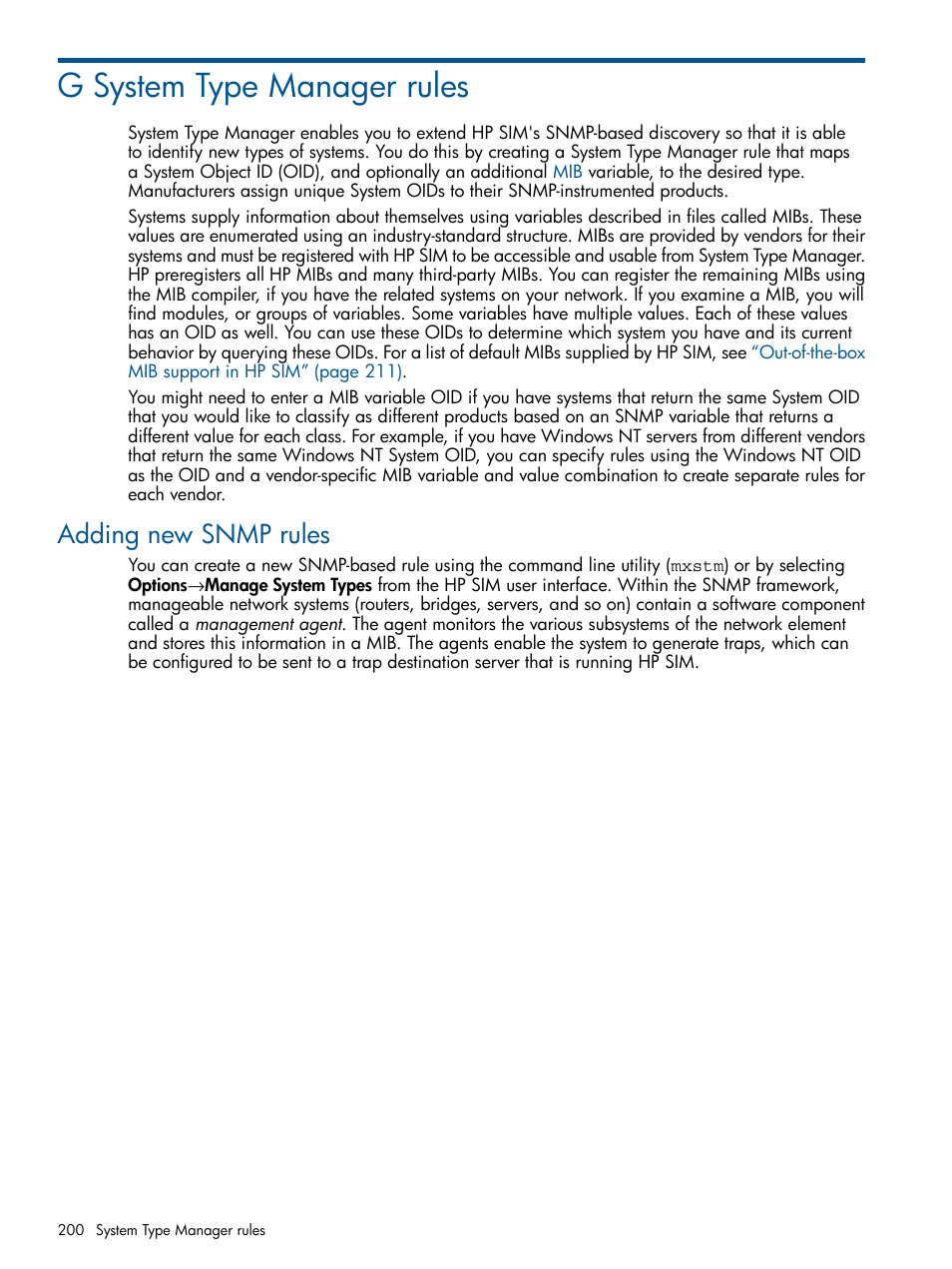 G system type manager rules, Adding new snmp rules | HP Systems Insight Manager User Manual | Page 200 / 234