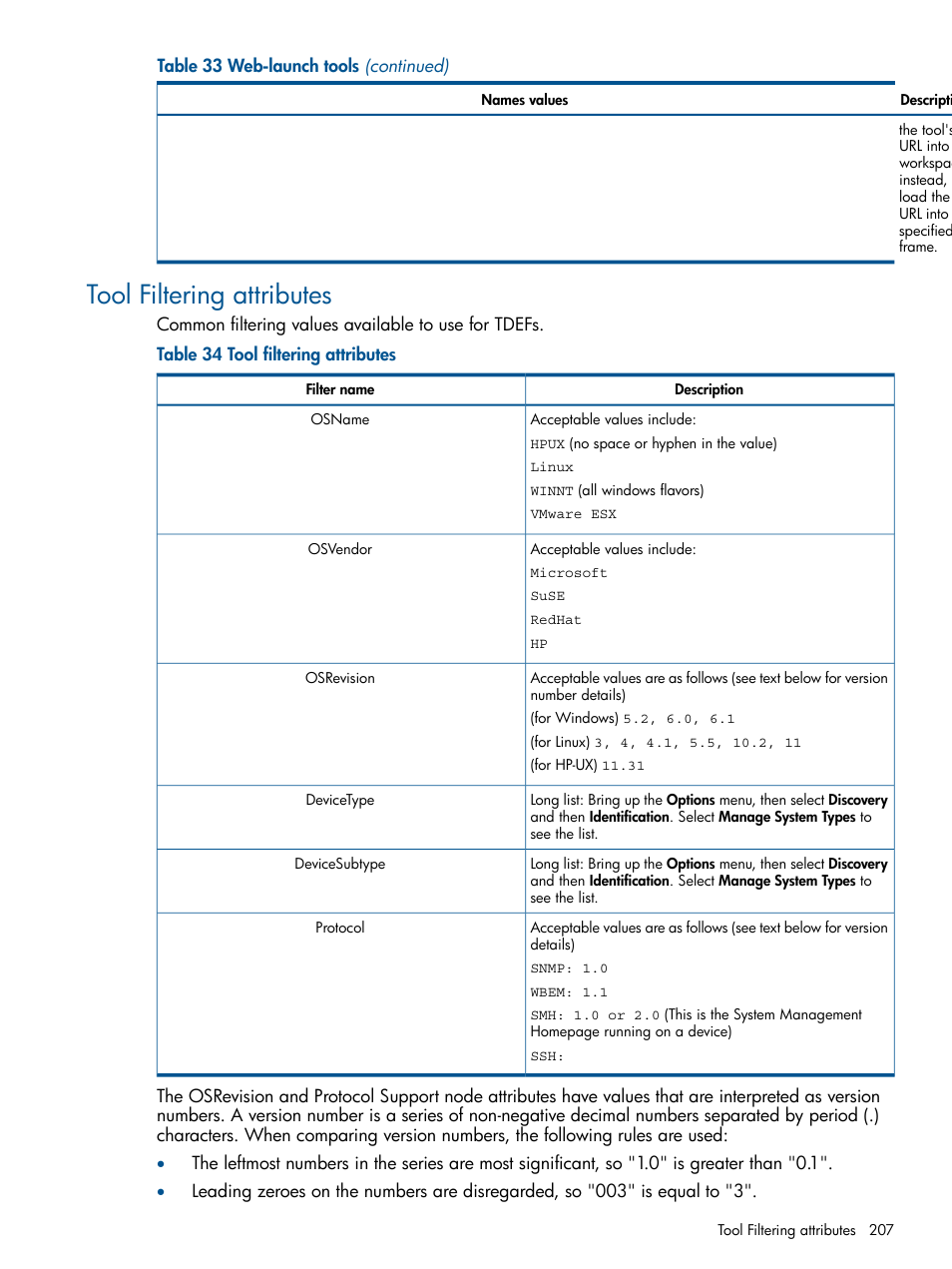 Tool filtering attributes | HP Systems Insight Manager User Manual | Page 207 / 234
