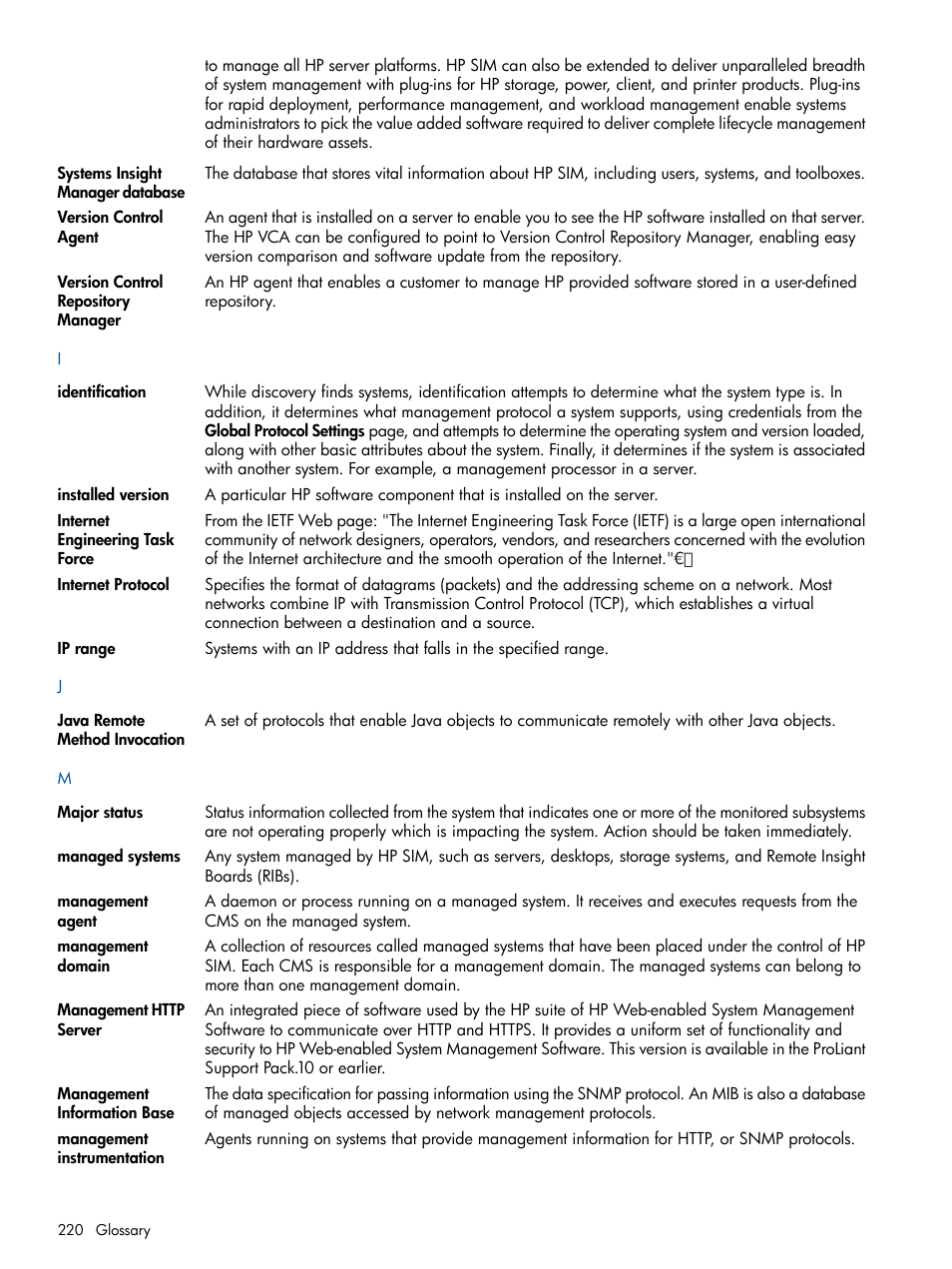 Managed systems, Management information, Base | Internet engineering task force, Management agent | HP Systems Insight Manager User Manual | Page 220 / 234