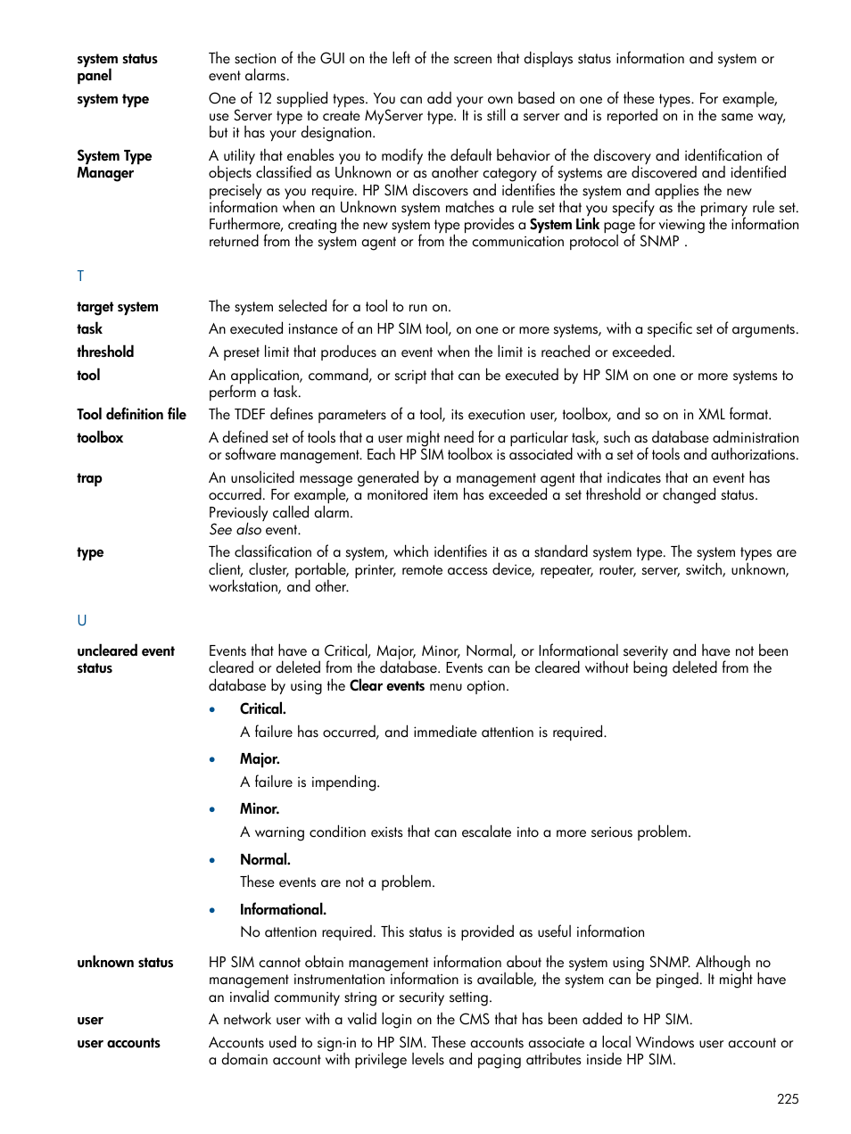 Tool, Users, Toolbox | Tools, User account, User, Traps, Task | HP Systems Insight Manager User Manual | Page 225 / 234