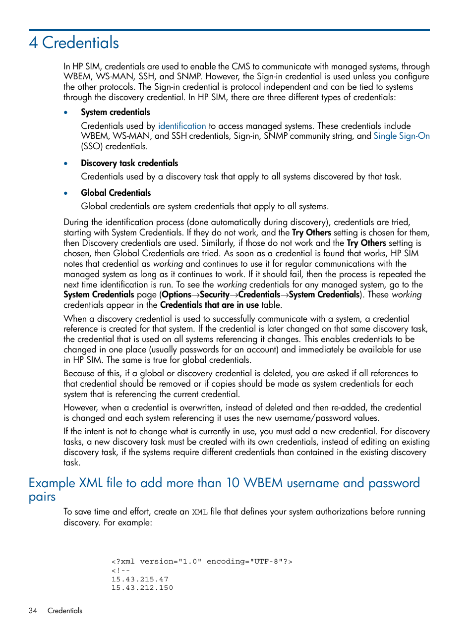 4 credentials | HP Systems Insight Manager User Manual | Page 34 / 234