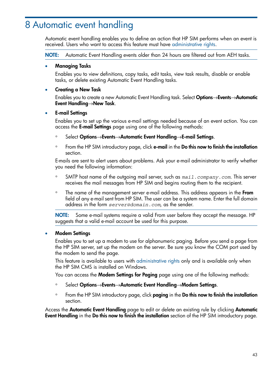 8 automatic event handling | HP Systems Insight Manager User Manual | Page 43 / 234