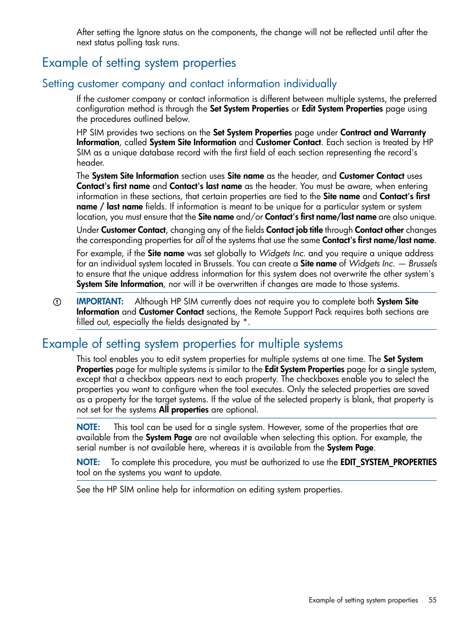 Example of setting system properties | HP Systems Insight Manager User Manual | Page 55 / 234