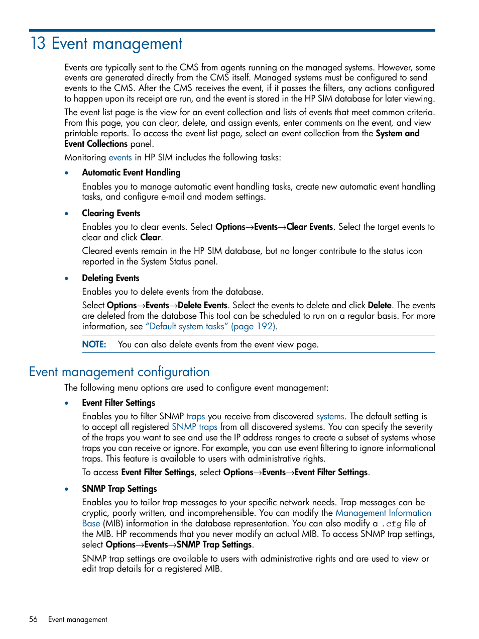 13 event management, Event management configuration | HP Systems Insight Manager User Manual | Page 56 / 234