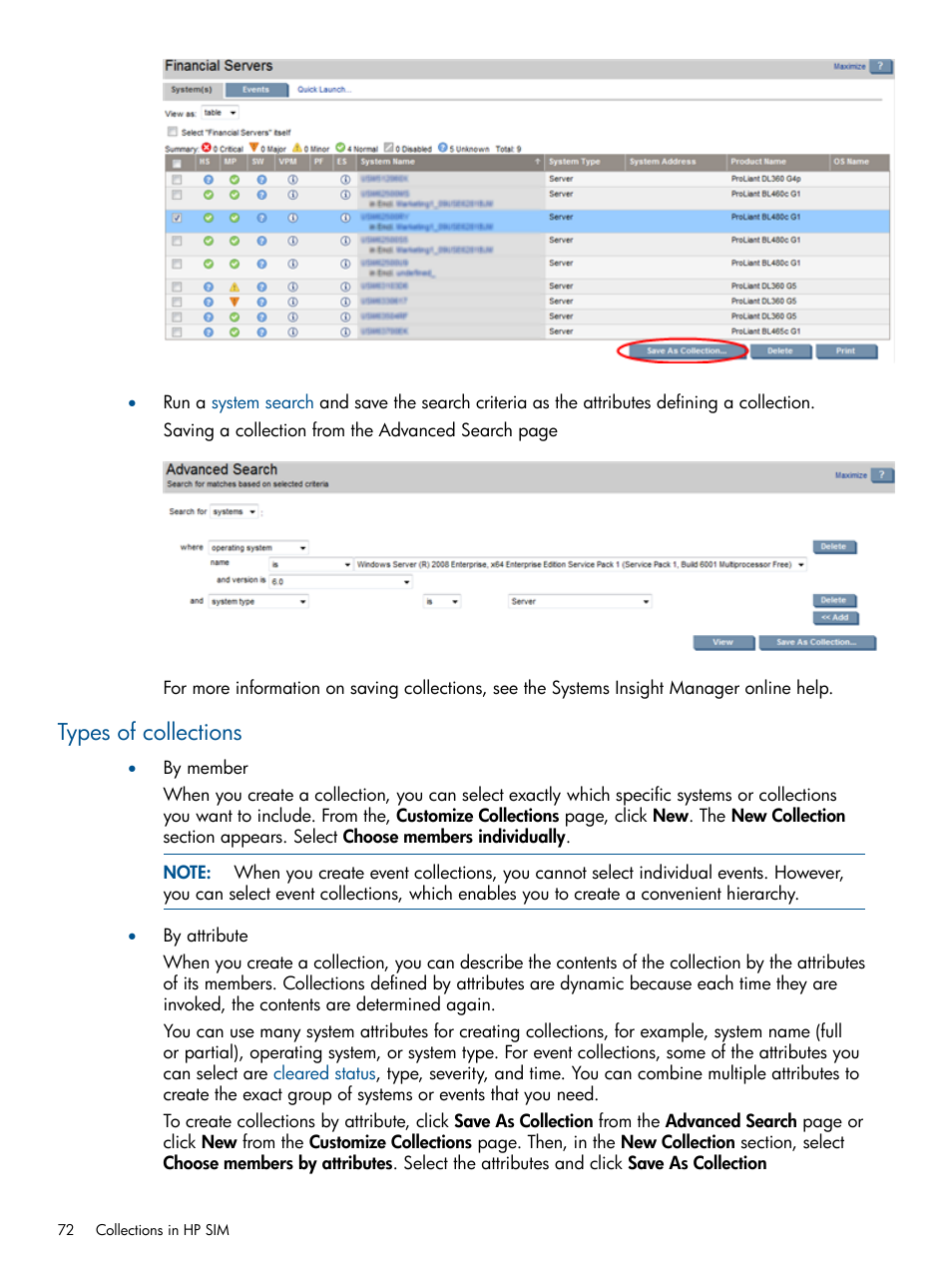 Types of collections | HP Systems Insight Manager User Manual | Page 72 / 234