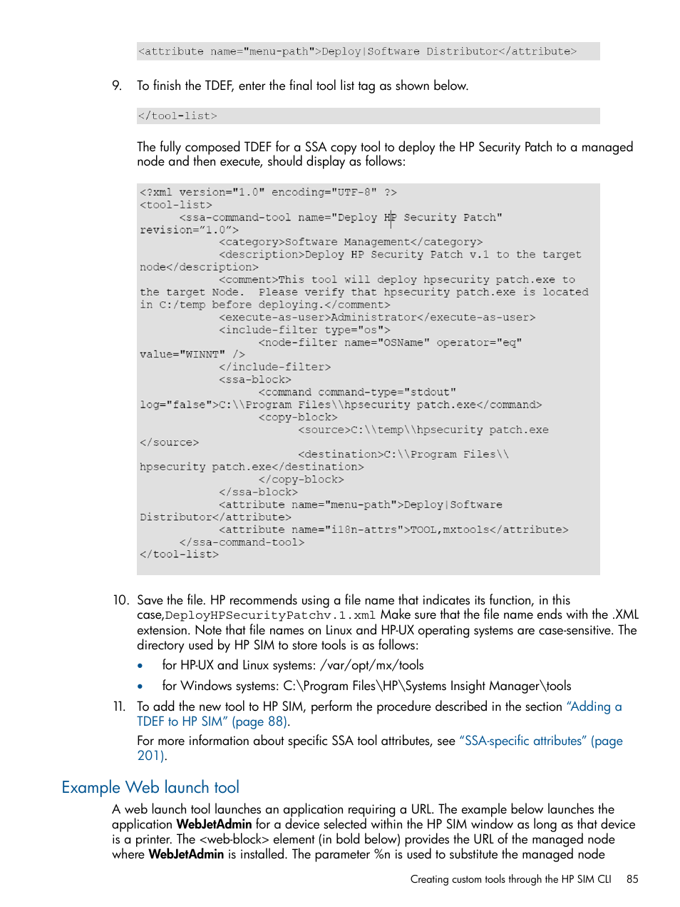Example web launch tool | HP Systems Insight Manager User Manual | Page 85 / 234