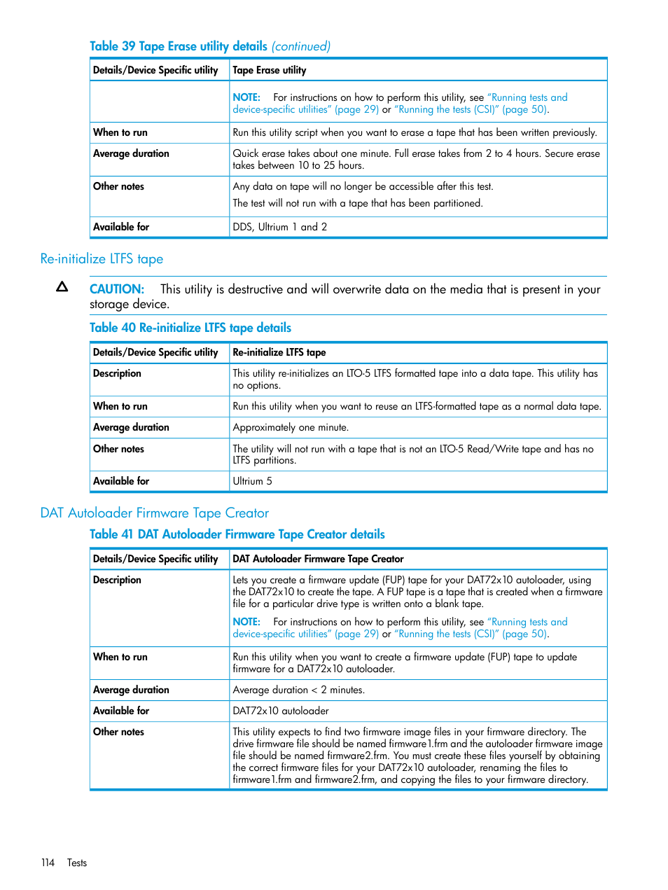 Re-initialize ltfs tape, Dat autoloader firmware tape creator | HP Library and Tape Tools User Manual | Page 114 / 182