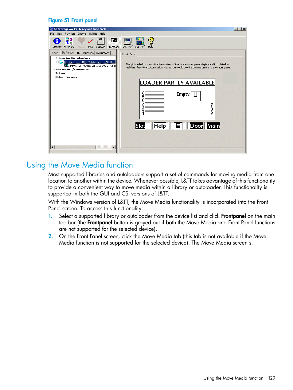 Using the move media function | HP Library and Tape Tools User Manual | Page 129 / 182