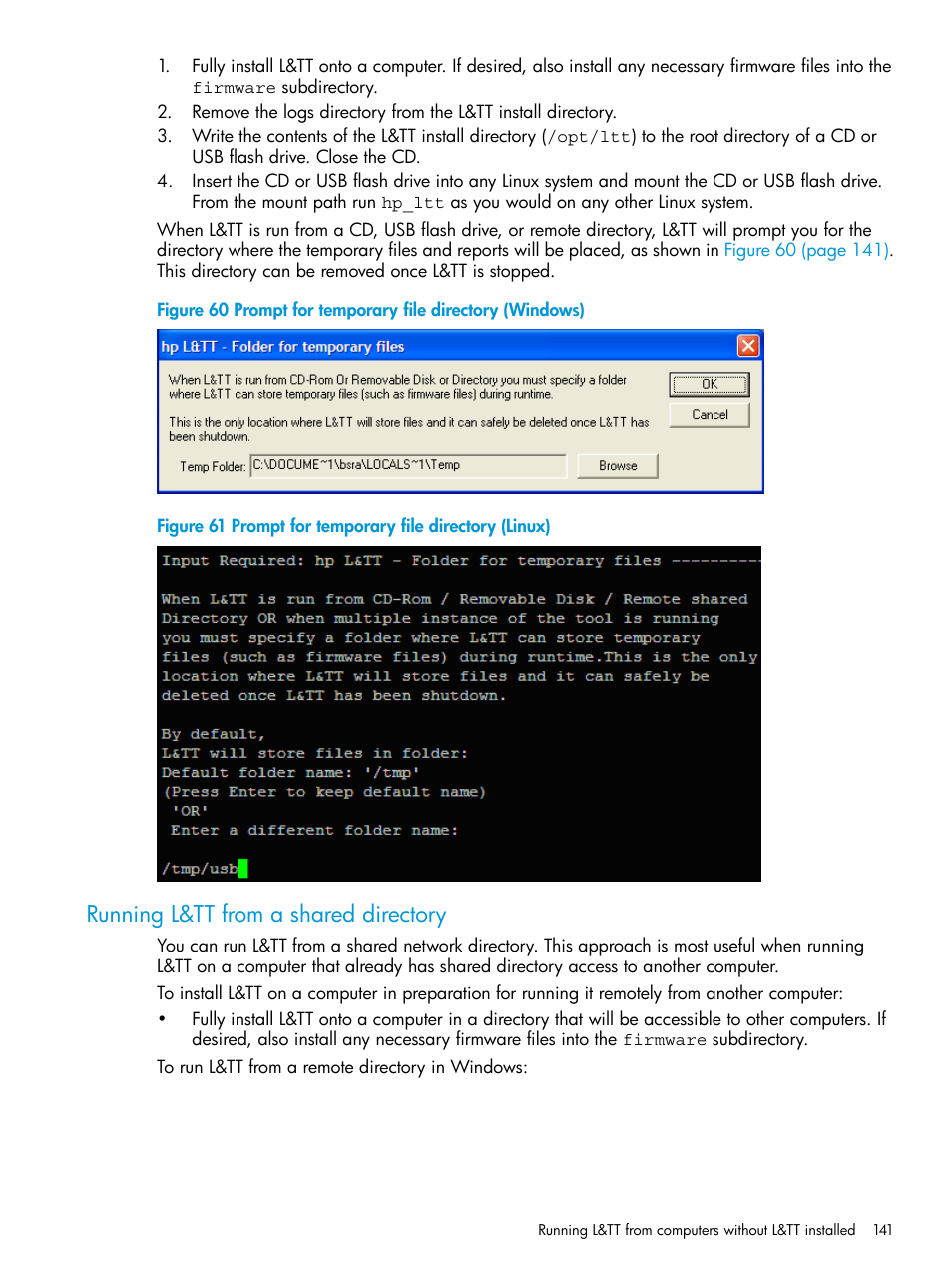 Running l&tt from a shared directory | HP Library and Tape Tools User Manual | Page 141 / 182