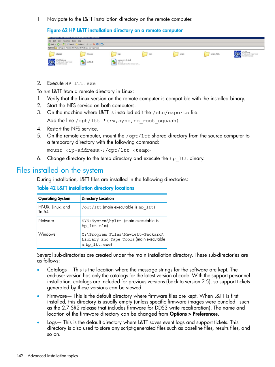 Files installed on the system | HP Library and Tape Tools User Manual | Page 142 / 182