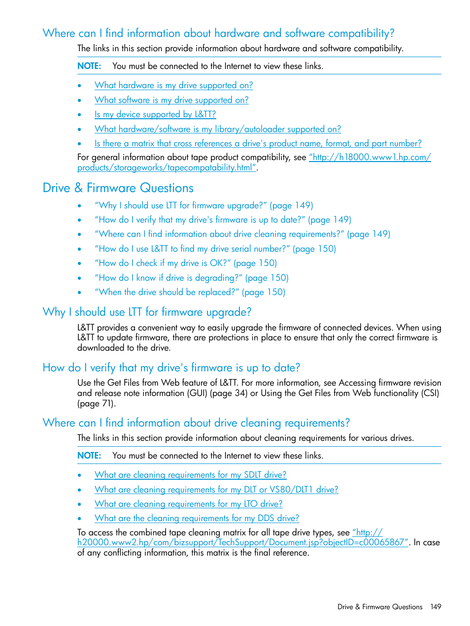 Drive & firmware questions, Why i should use ltt for firmware upgrade | HP Library and Tape Tools User Manual | Page 149 / 182