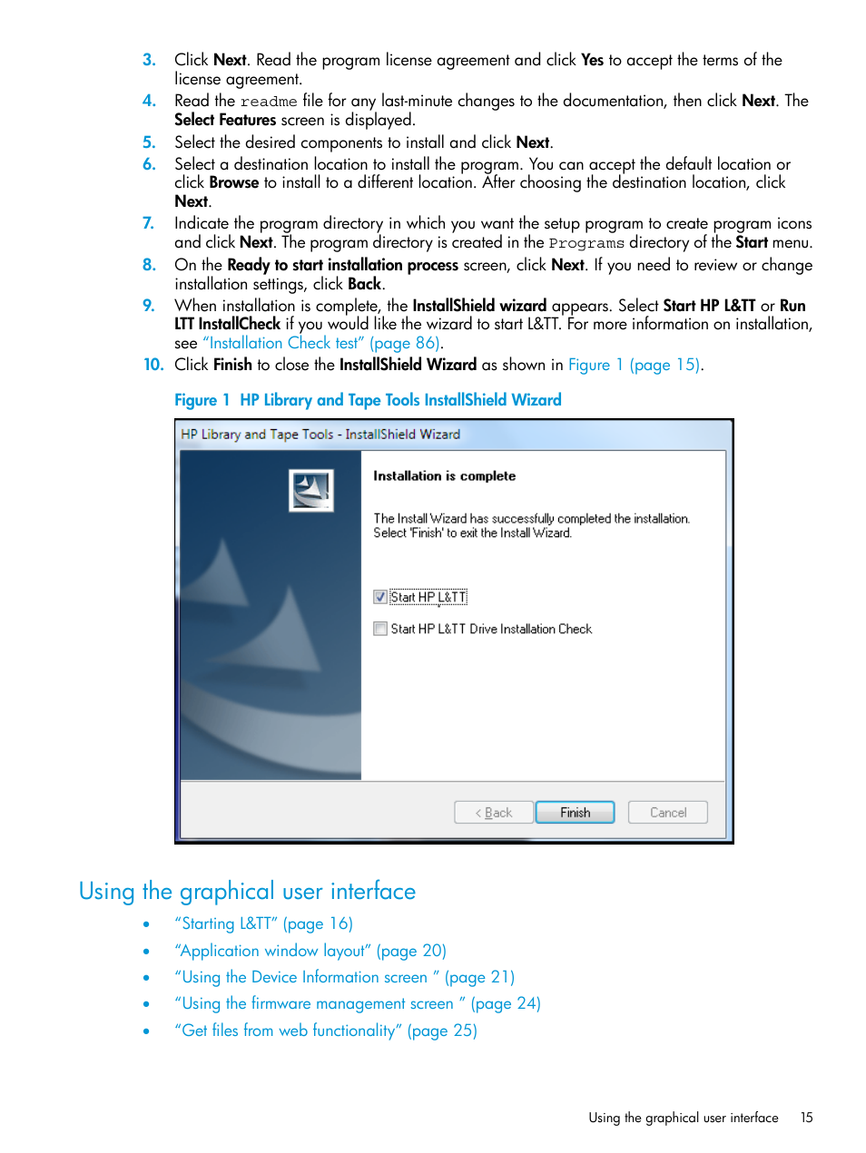 Using the graphical user interface | HP Library and Tape Tools User Manual | Page 15 / 182