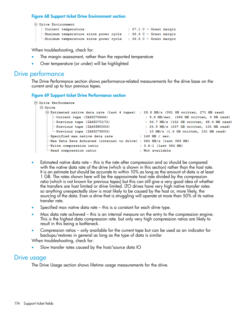 Drive performance, Drive usage, Drive performance drive usage | HP Library and Tape Tools User Manual | Page 174 / 182