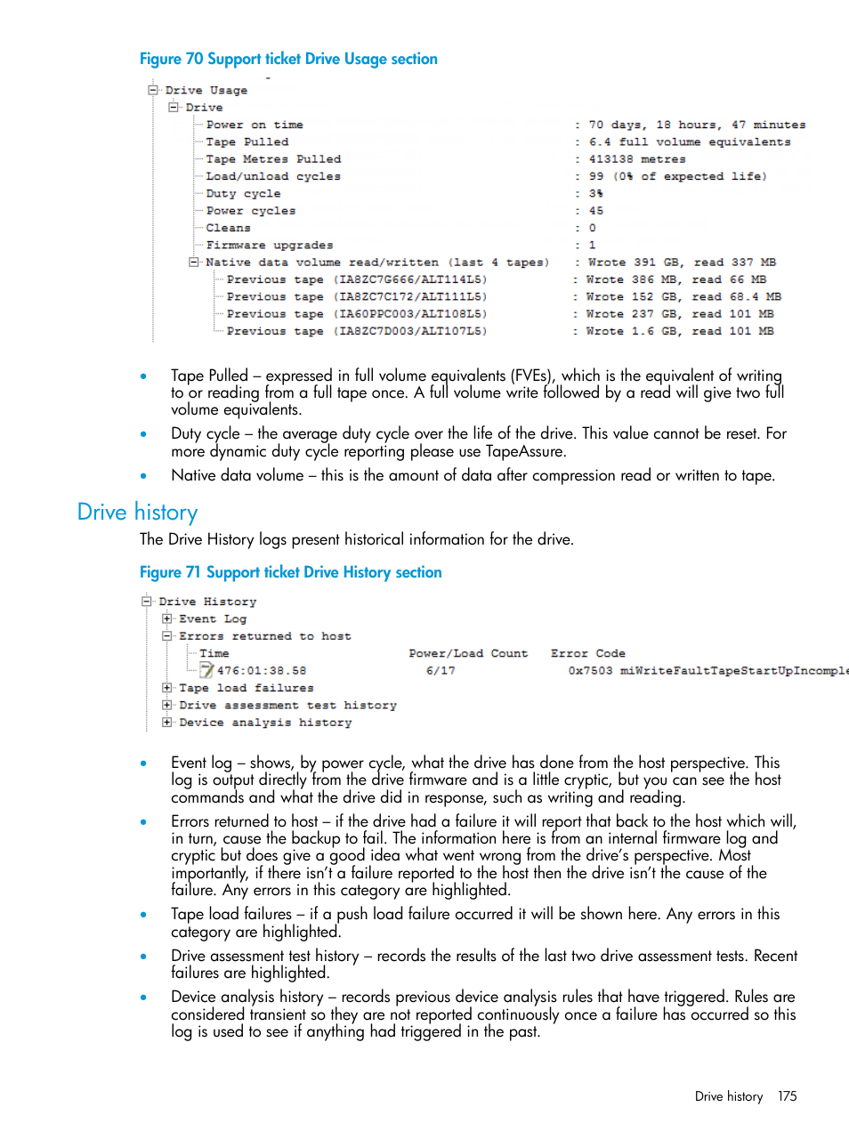 Drive history | HP Library and Tape Tools User Manual | Page 175 / 182