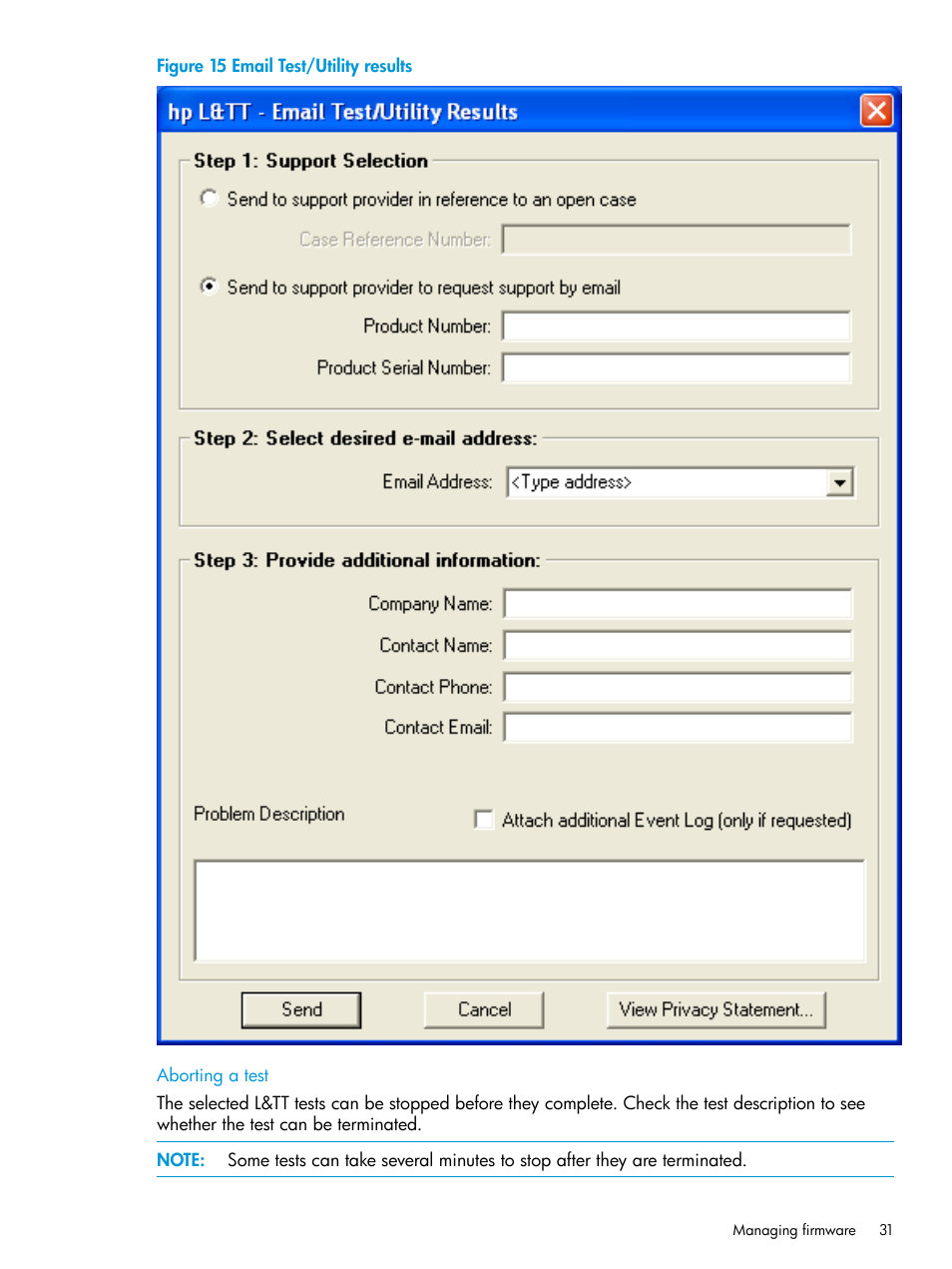 Aborting a test | HP Library and Tape Tools User Manual | Page 31 / 182