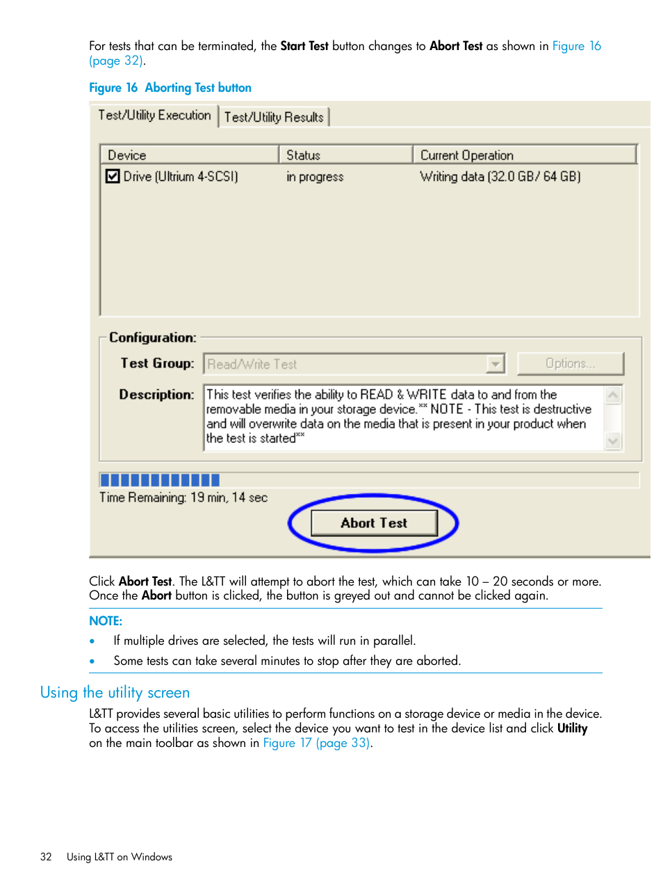 Using the utility screen | HP Library and Tape Tools User Manual | Page 32 / 182