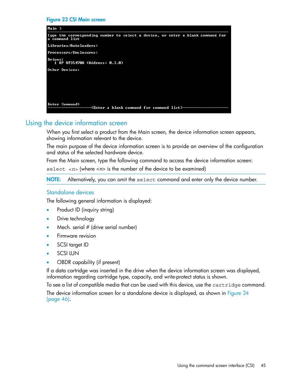 Using the device information screen | HP Library and Tape Tools User Manual | Page 45 / 182