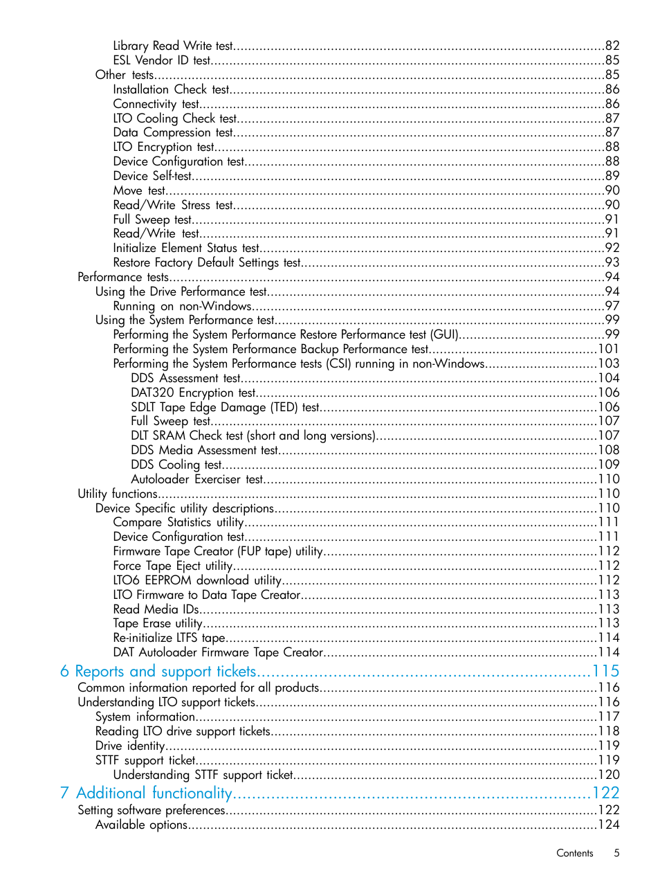 6 reports and support tickets, 7 additional functionality | HP Library and Tape Tools User Manual | Page 5 / 182