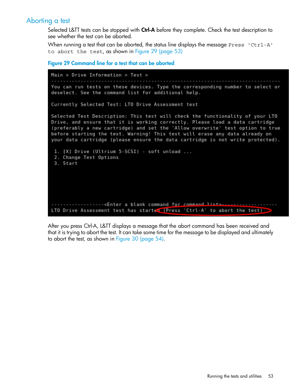 Aborting a test | HP Library and Tape Tools User Manual | Page 53 / 182