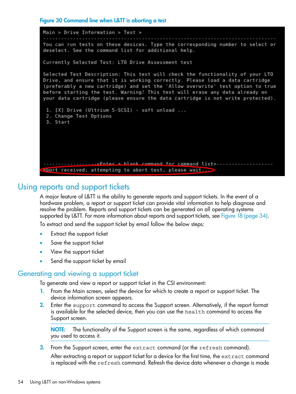 Using reports and support tickets, Generating and viewing a support ticket | HP Library and Tape Tools User Manual | Page 54 / 182