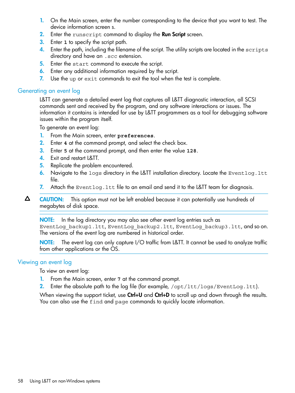 Generating an event log, Viewing an event log, Generating an event log viewing an event log | HP Library and Tape Tools User Manual | Page 58 / 182