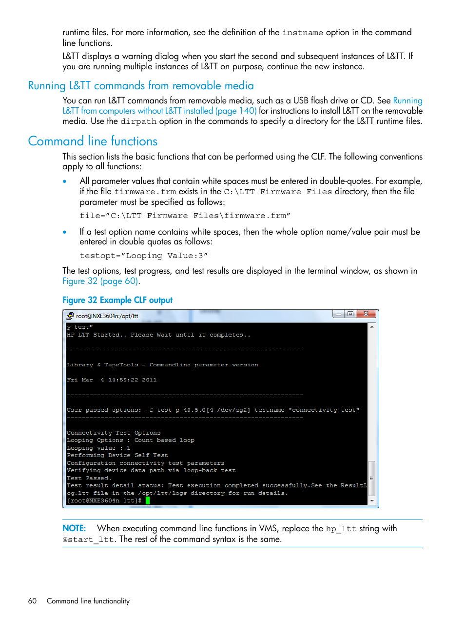 Running l&tt commands from removable media, Command line functions | HP Library and Tape Tools User Manual | Page 60 / 182